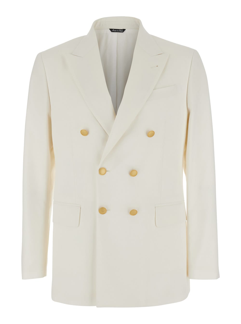 White Double Breasted Jacket With Peak Lapels In Virgin Wool And Cotton Blend Woman