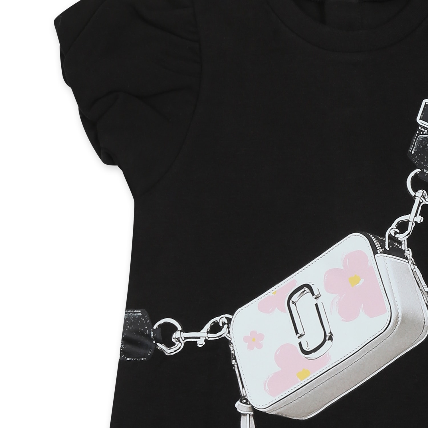 Marc Jacobs Black Dress For Baby Girl With Bag Print In Black