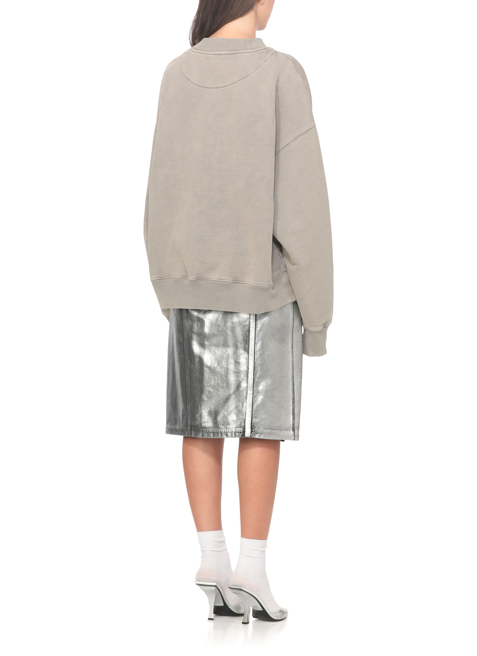 Attico Taupe Grey Cotton Sweatshirt With Front Relief Logo In Gray