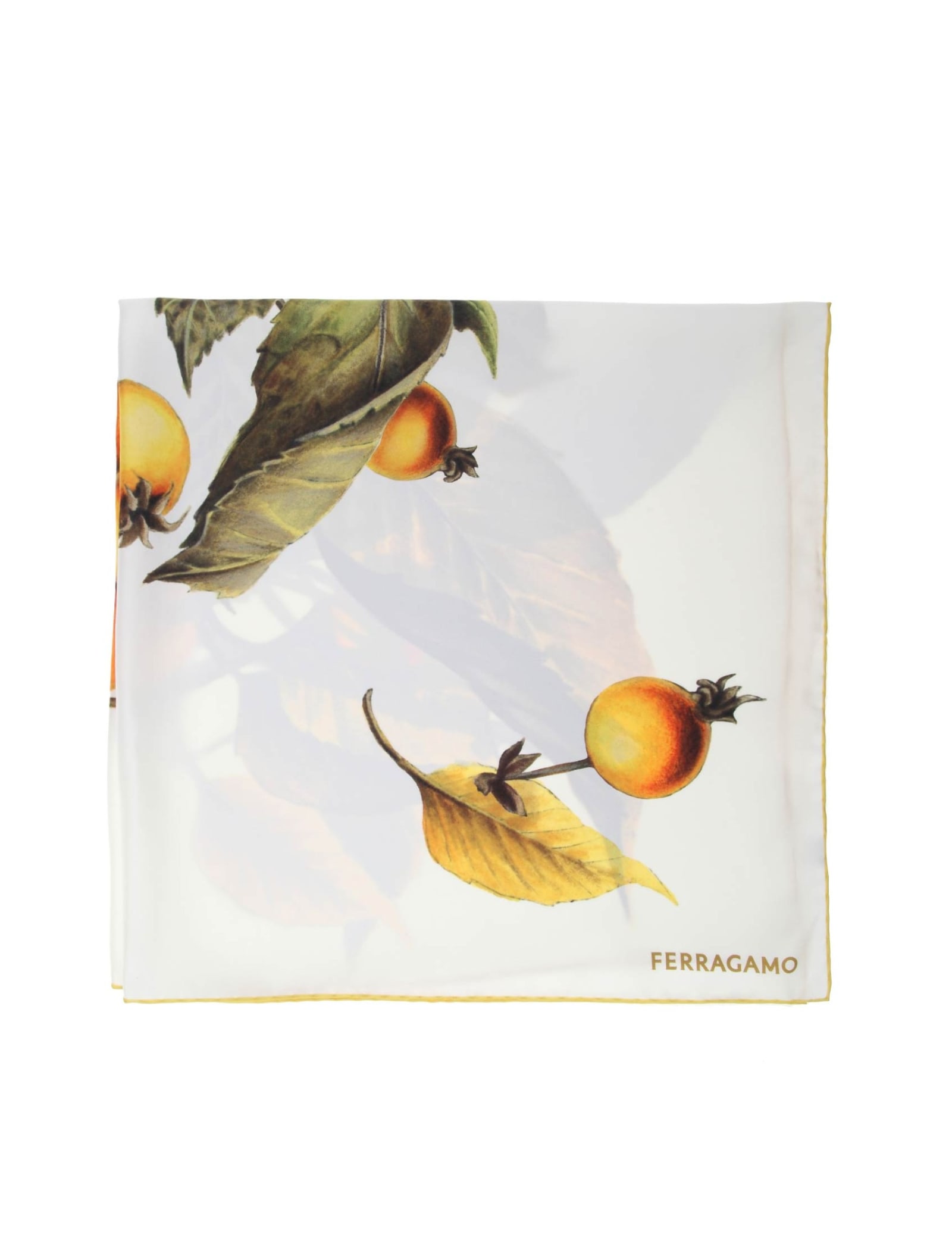 Shop Ferragamo Silk Scarf With Persimmon Flower Fantasy In Ivory