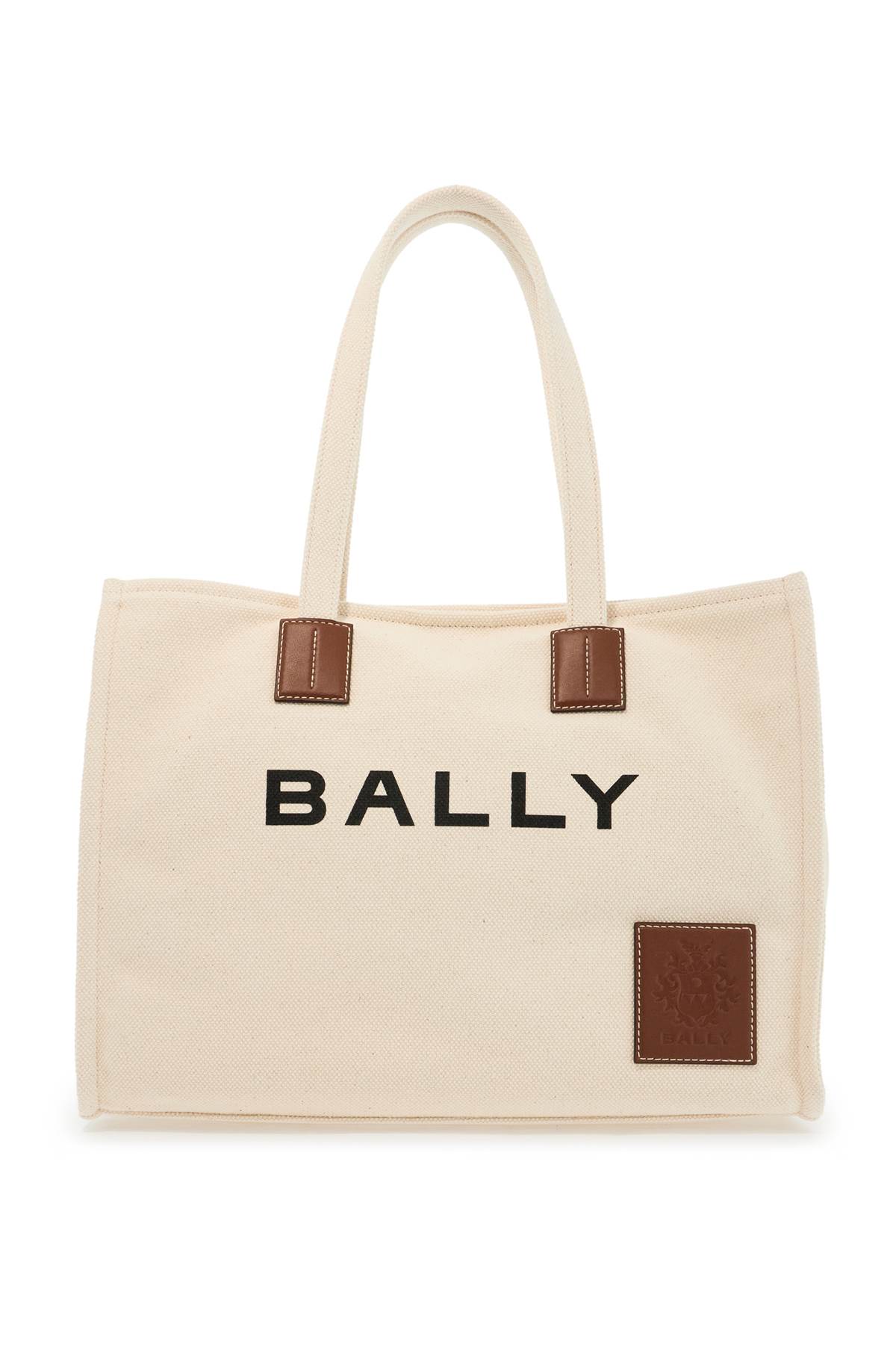 Shop Bally East/west Akelei Canvas Tote In Natural/cuero+oro