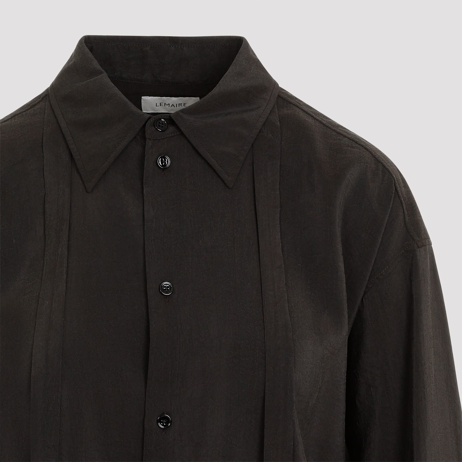 Shop Lemaire Long Shirt With Tie In Dark Espresso