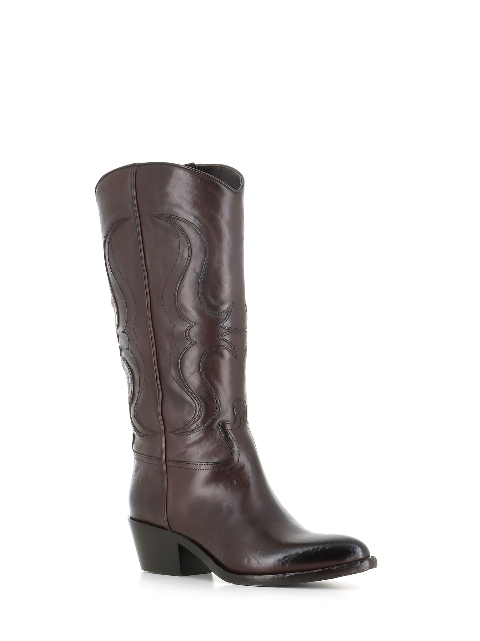 Sartore Sr4208 Leather-stitched Boots In Burgundy