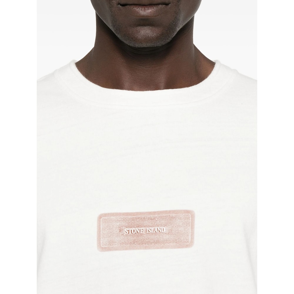 Stone Island Raw Beauty Recycled Cotton Archive Print T-shirt In White