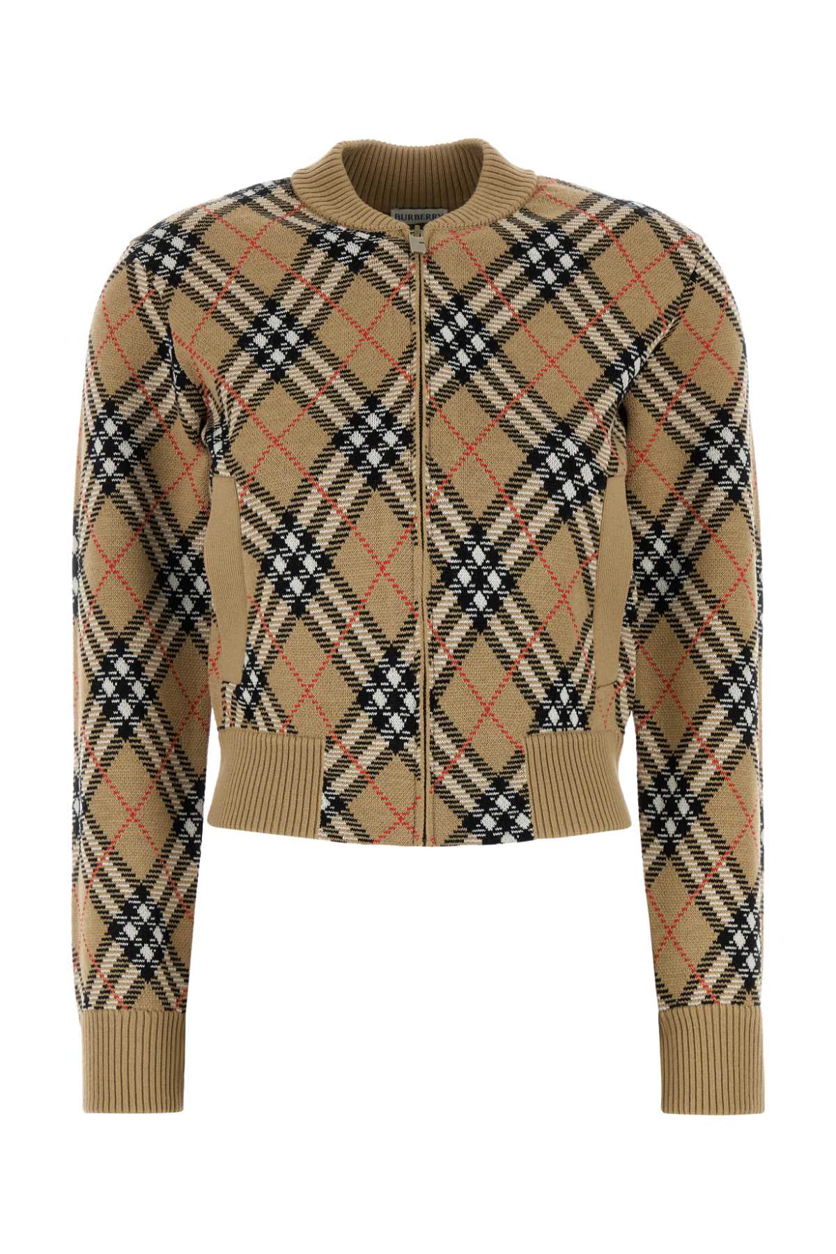 Burberry Cropped Check Knit Sweater With Ribbed Details In Brown