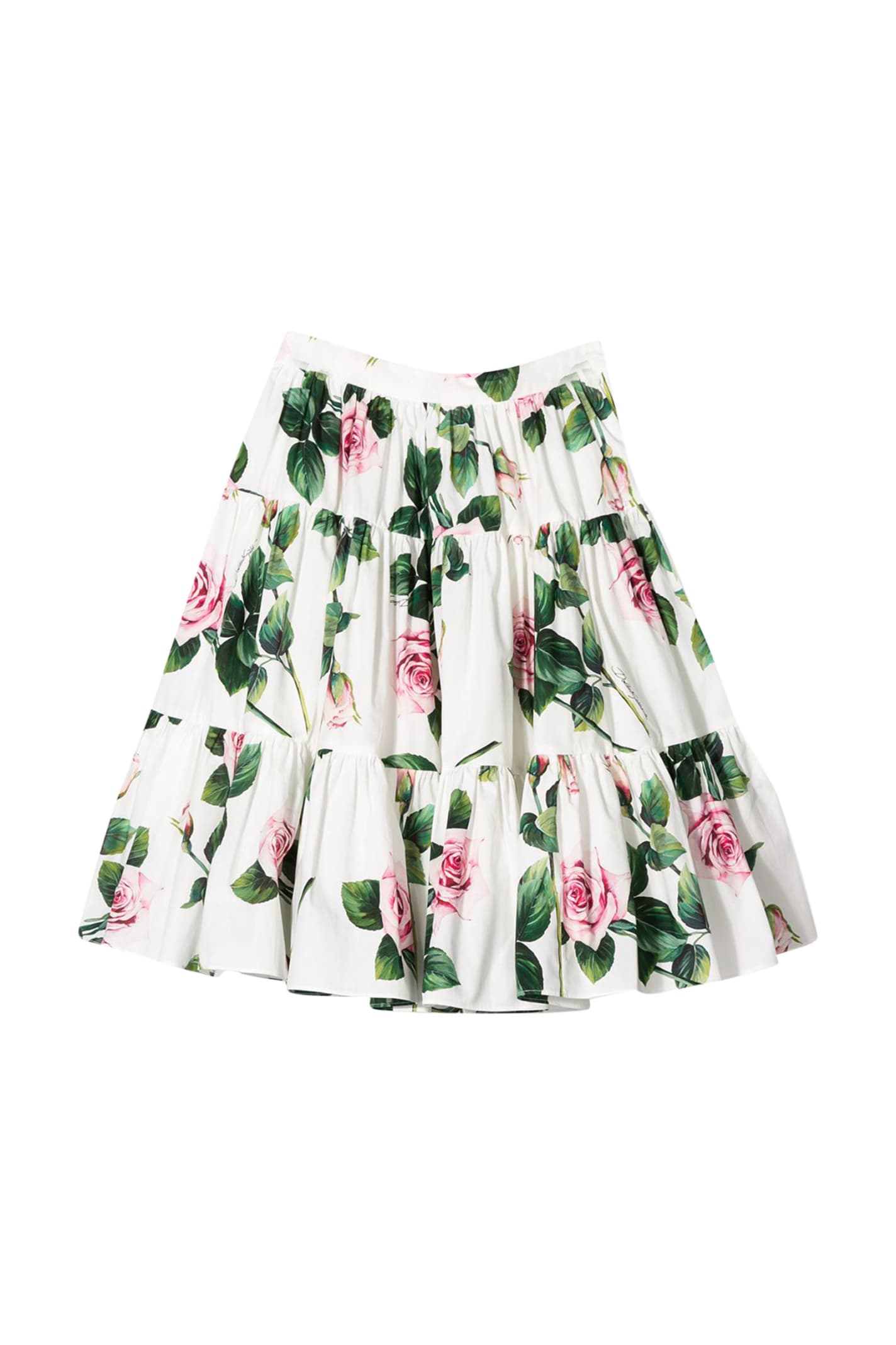 Dolce & Gabbana Kids' Flowers Printed Skirt In Rosa/panna