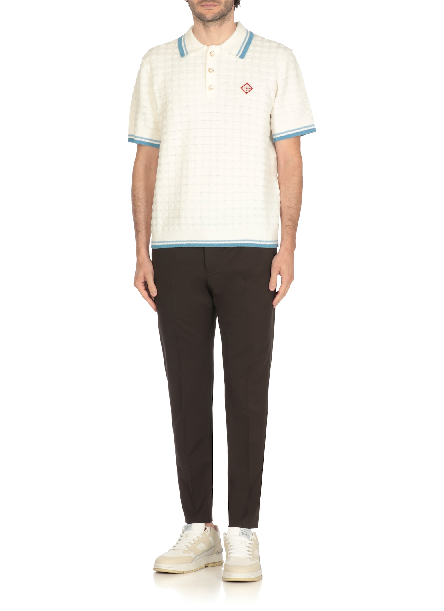 Casablanca White Shirt With Classic Collar And Chest Logo Patch In Cotton Man In White