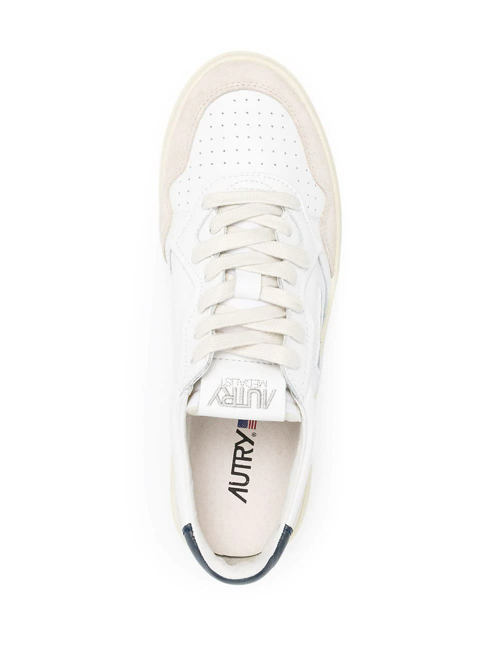 Shop Autry Medalist Low Sneakers In White And Navy Blue Suede And Leather