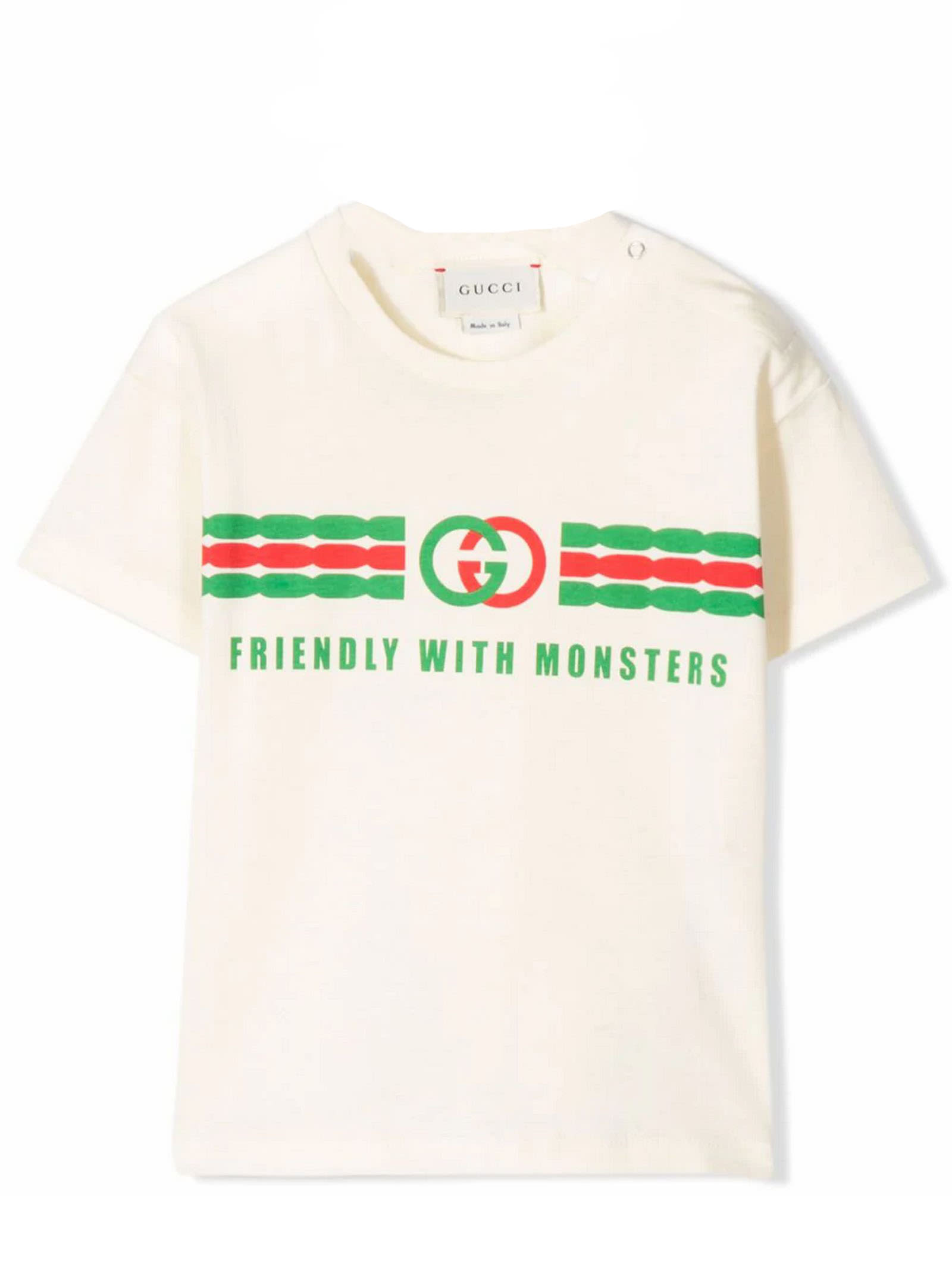 Gucci Babies' White Cotton T-shirt In Blu