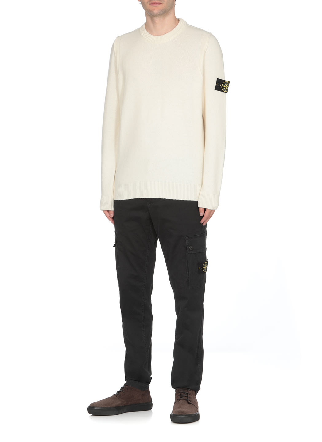 Shop Stone Island Sweater With Logo In Bianco