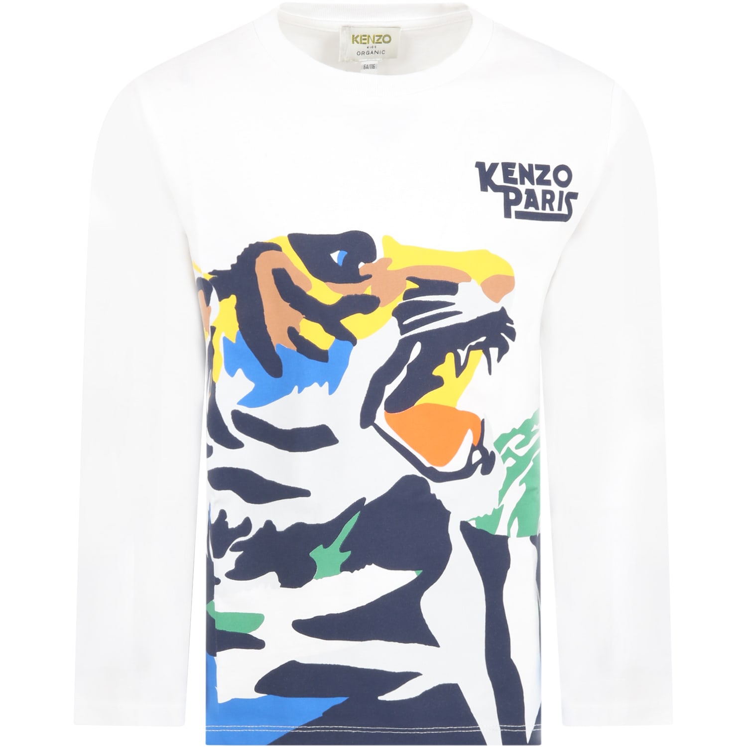 KENZO WHITE T-SHIRT FOR BOY WITH TIGER,11791070