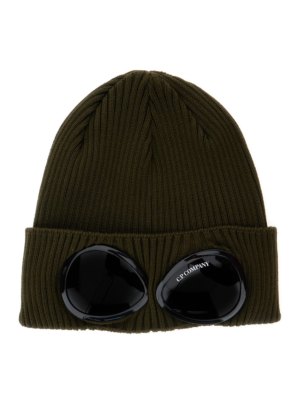 C. P. Company Green Goggle Beanie With Turn-up Brim In Cotton Man