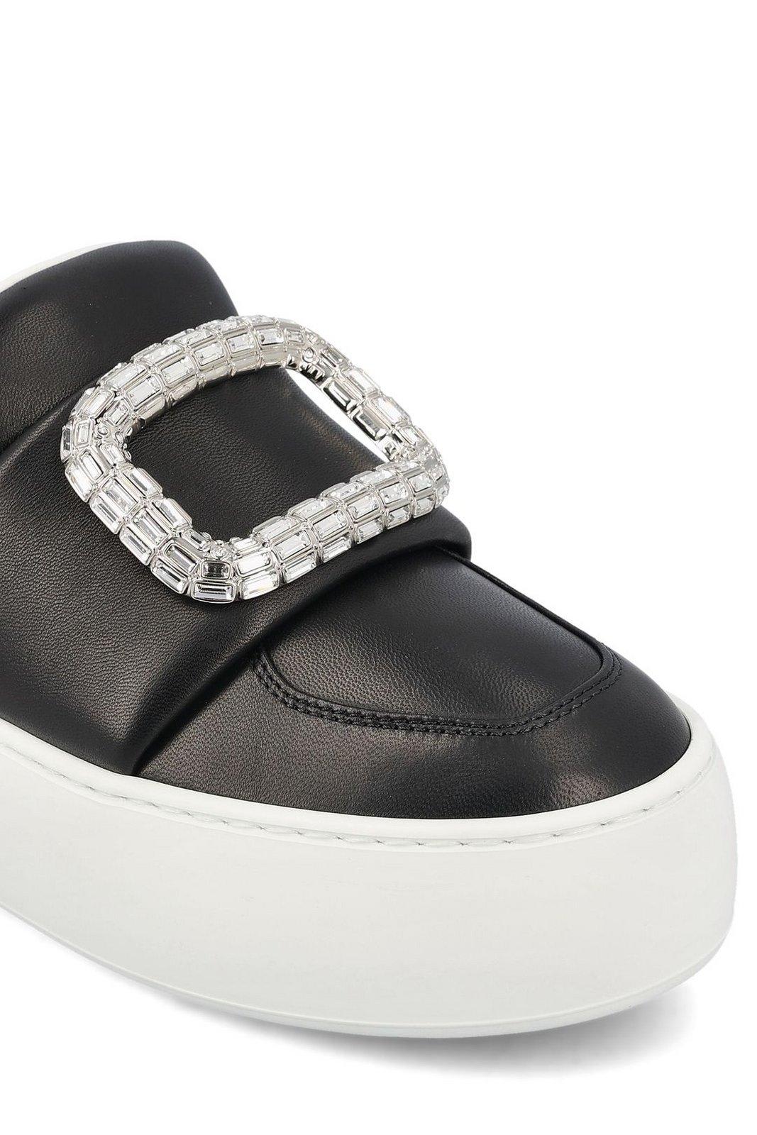 Roger Vivier Viv Up Embellished Buckle Sneakers In Black