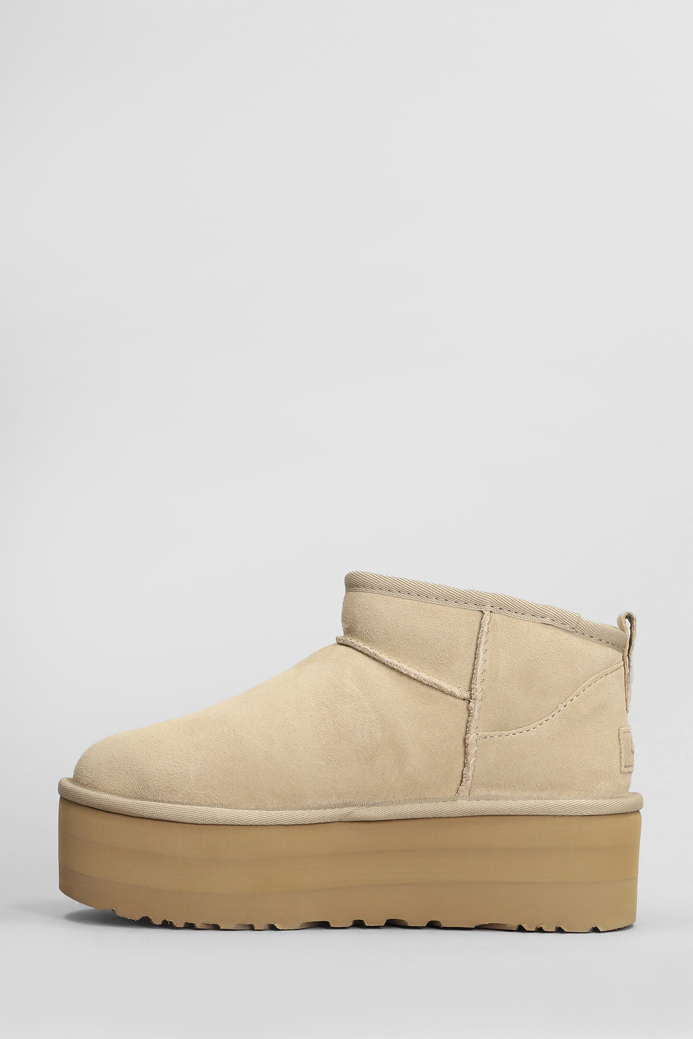 Ugg Classic Ultra Mini Low Heels Ankle Boots In Beige Suede In Neutral