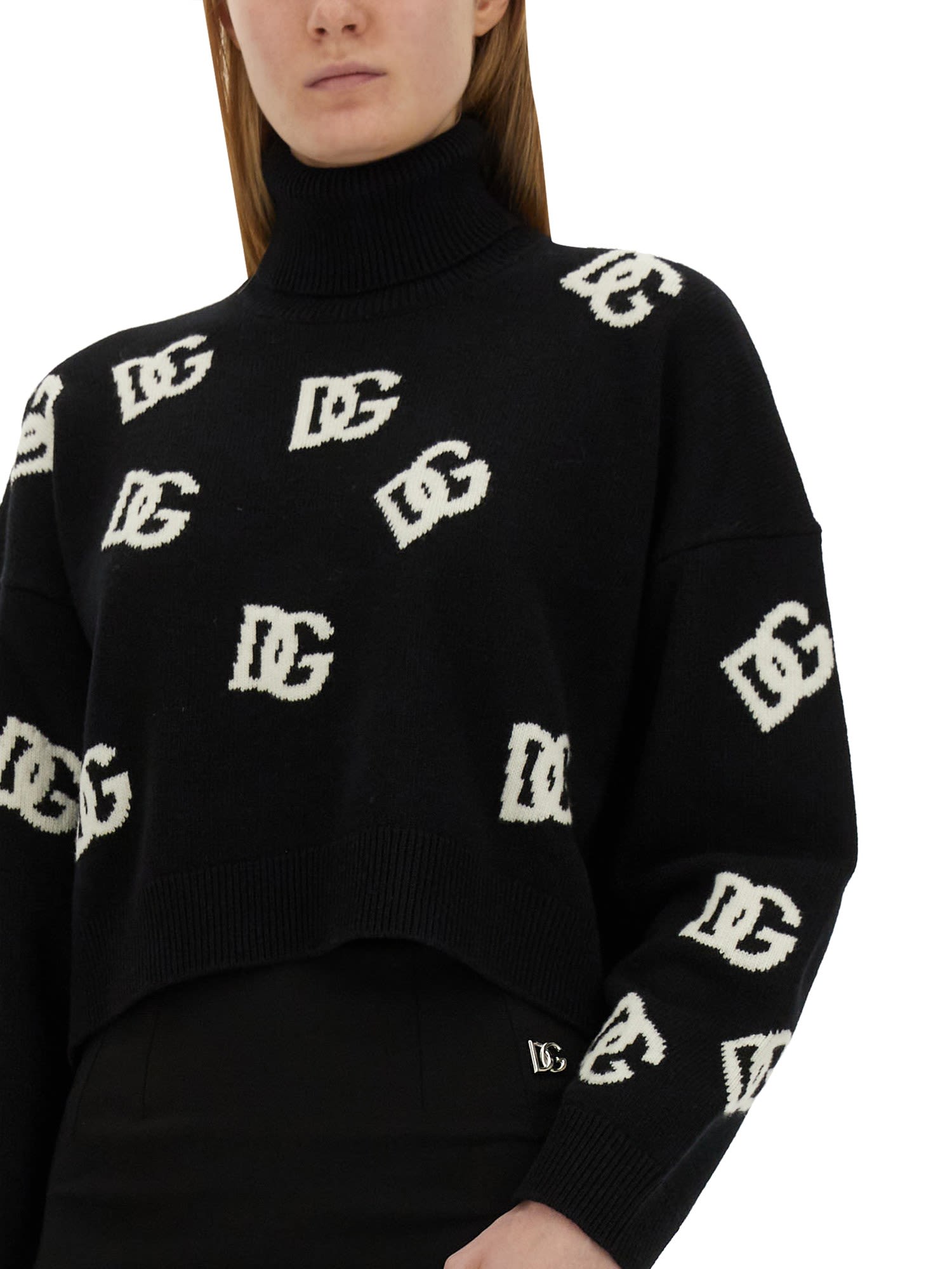 Dolce & Gabbana Intarsia-knit Logo Virgin Wool Jumper In Nero