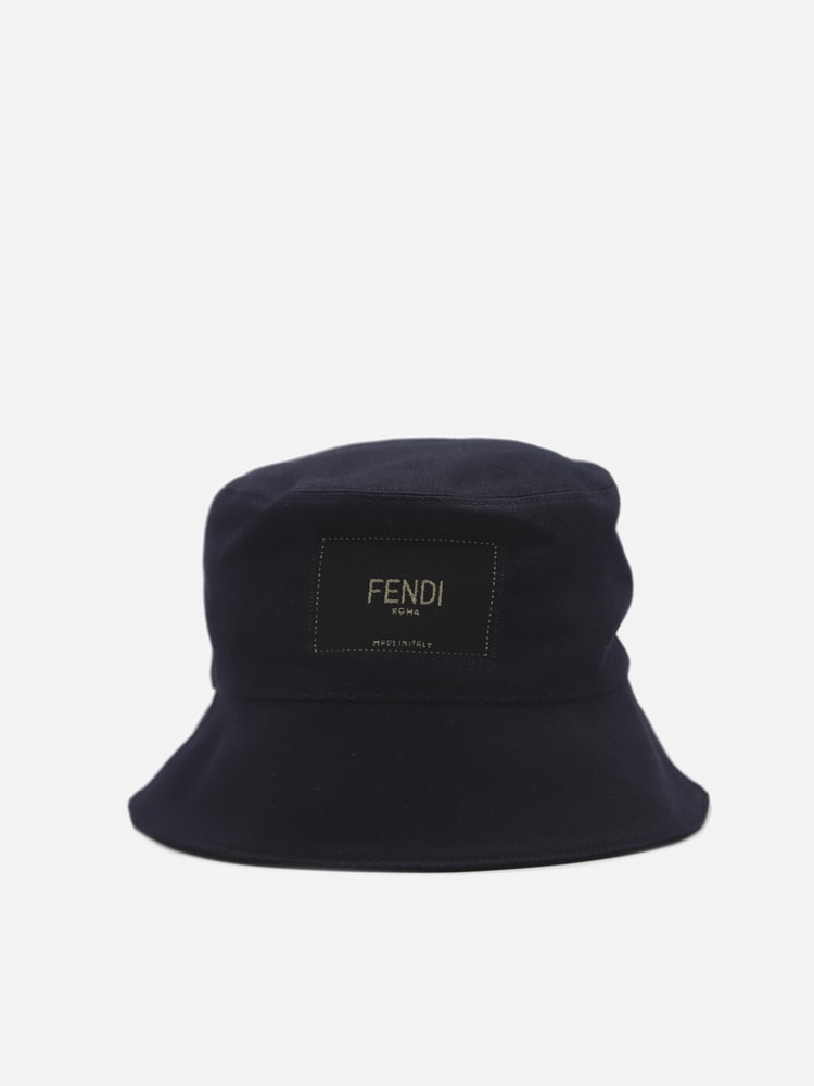 Fendi Men's Logo-embroidered Cotton-blend Bucket Hat In Blue