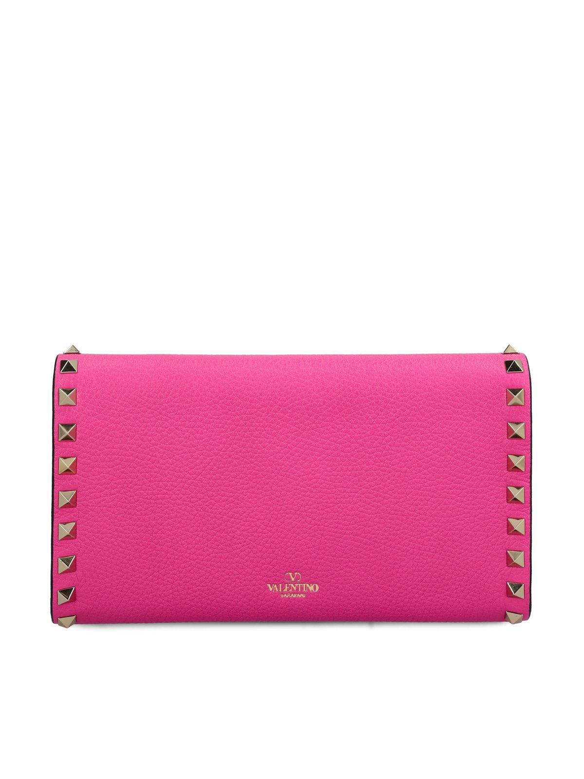 Shop Valentino Garavani Rockstud Fold-over Shoulder Bag In Pinkpp