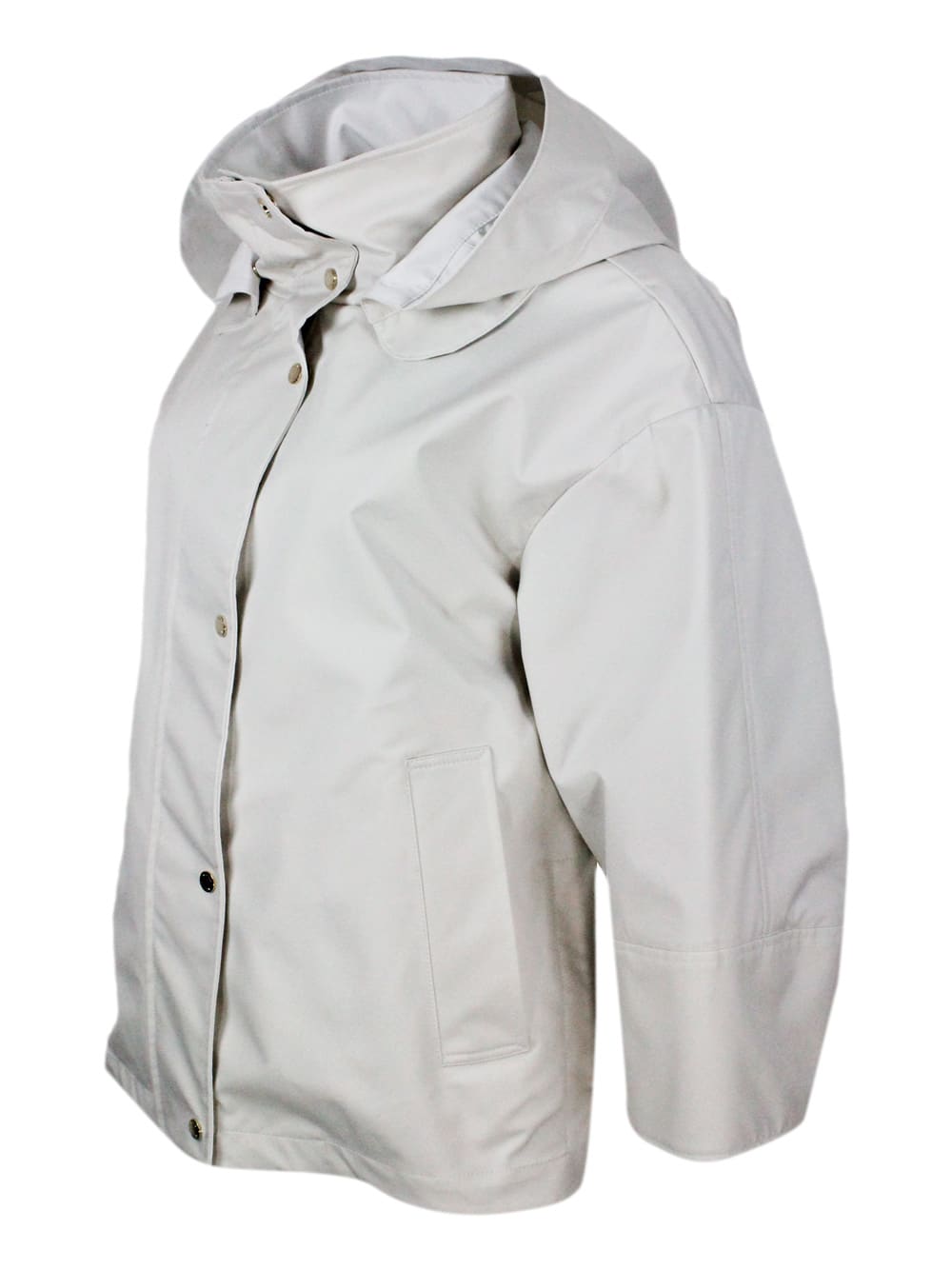 Shop Moorer Jacket In Fine Waterproof Material 2 Umbrellas With Detachable Hood, Side Zips On The Sides And Inte In Avorio Light Bianco