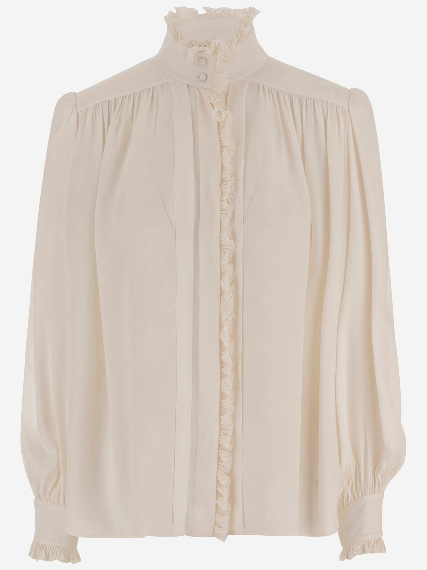 Chloé Oversized Blouse With Silk Jacquard Ruffles In Neutral