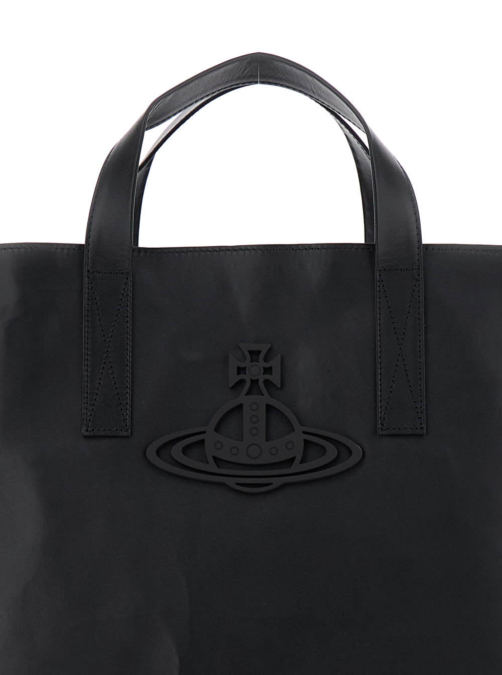 Vivienne Westwood 'sarah' Black Medium Tote Bag With Embossed Orb Logo On The Front In Black