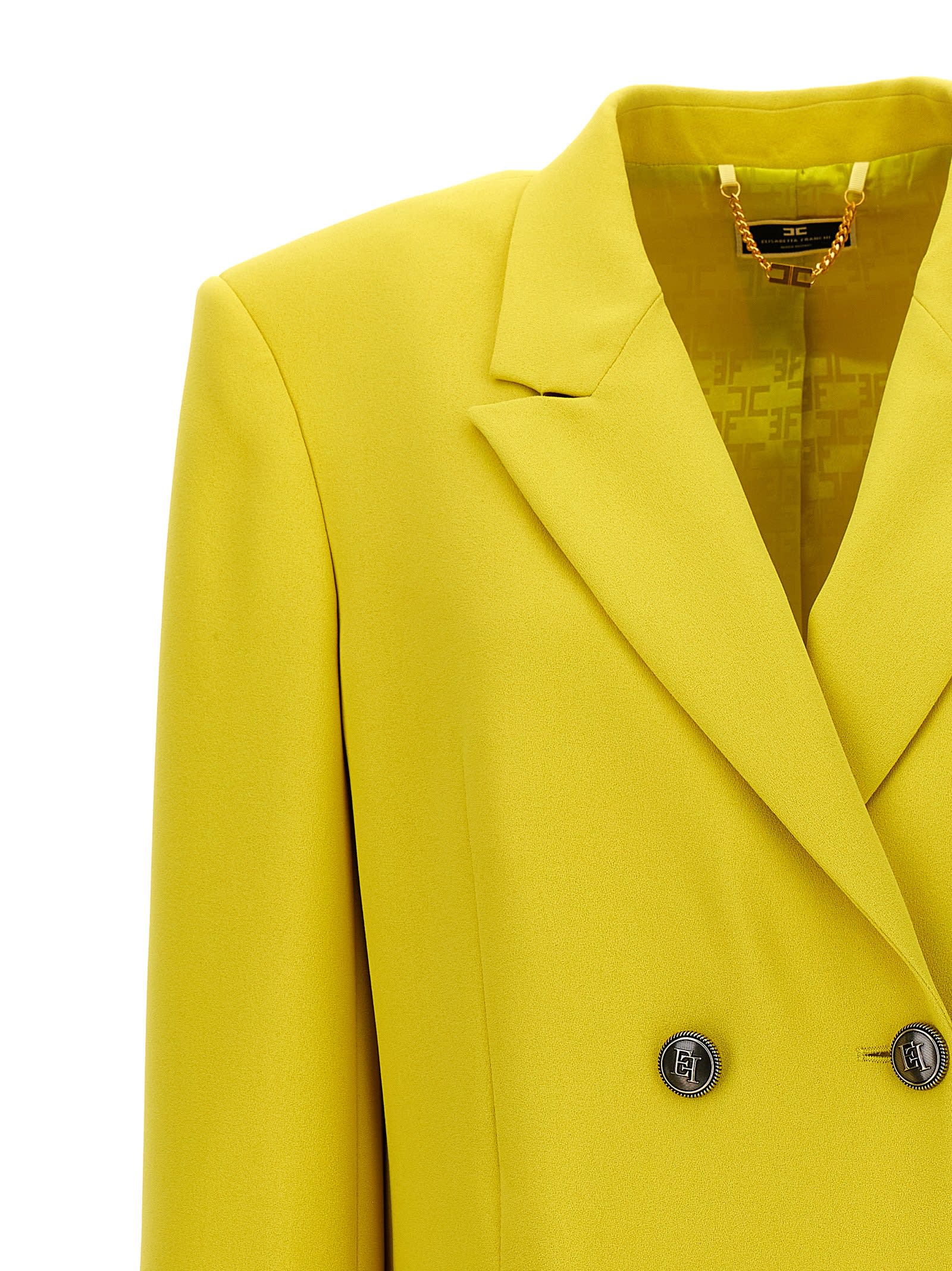 Shop Elisabetta Franchi Logo Button Double-breasted Blazer In Yellow