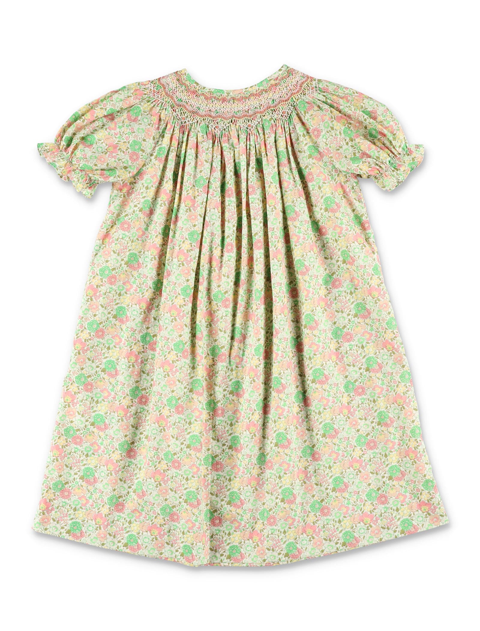 Bonpoint Jarah Smocked Liberty Floral Girls Dress In Green