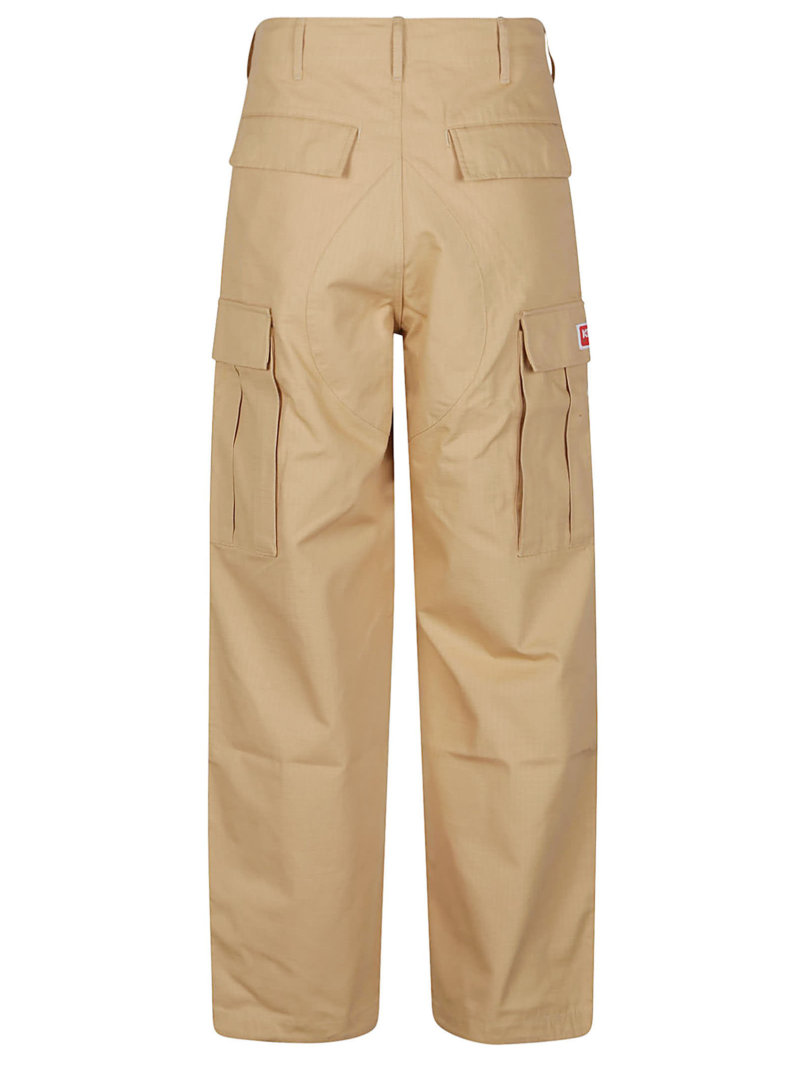 Kenzo Straight Leg Cargo Trousers Pockets In Camel