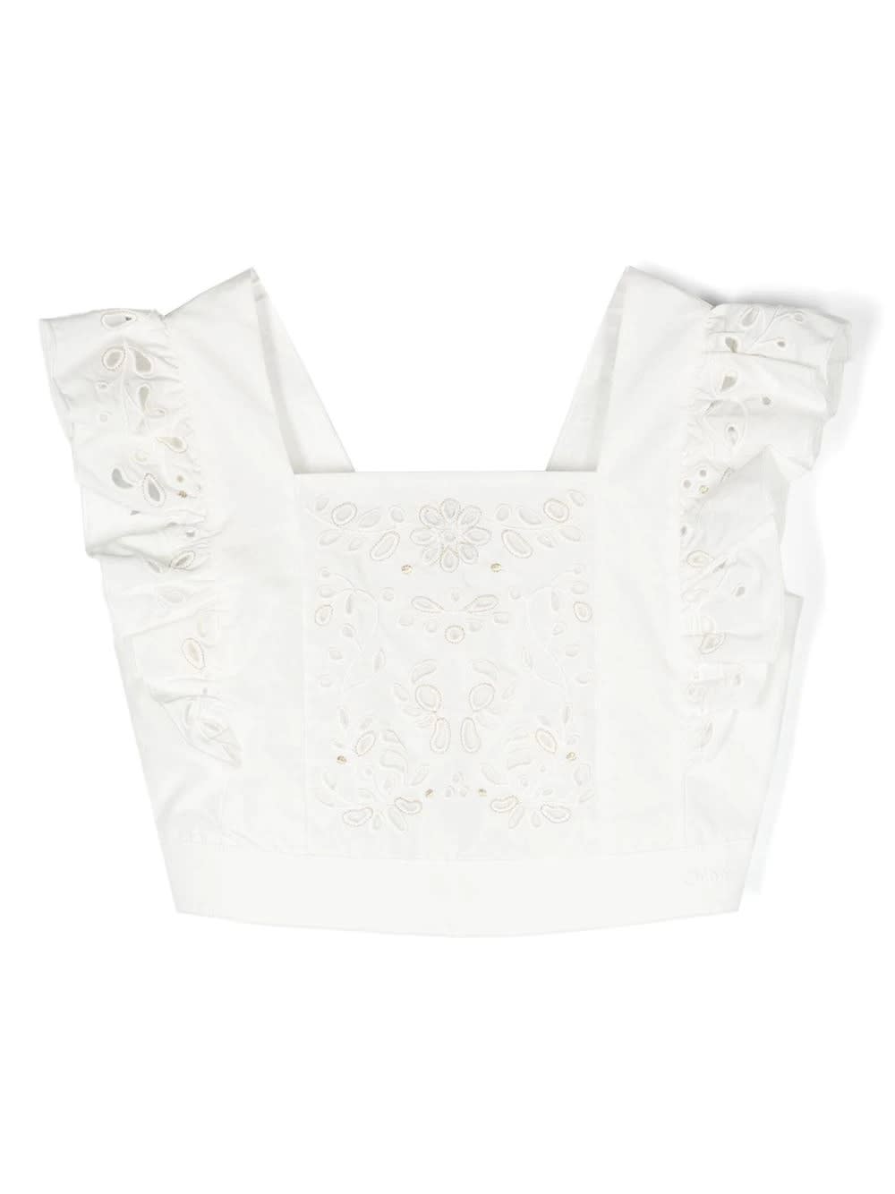 CHLOÉ WHITE CROP TOP WITH LACE
