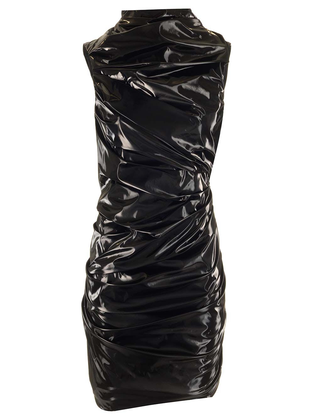 Shop Alexander Mcqueen Laminated Stretch Jersey Dress In Black