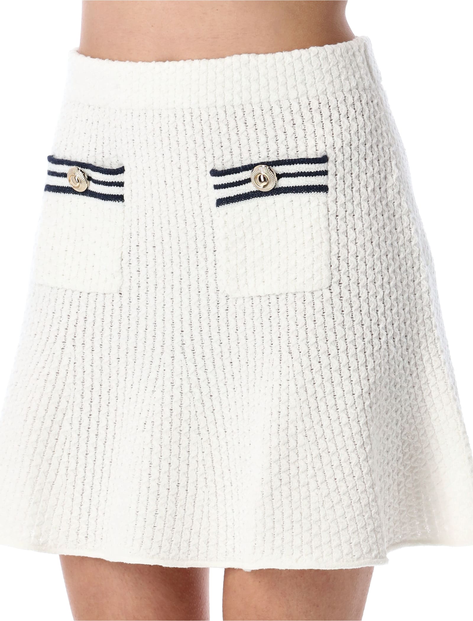 Self-portrait Textured Knit Mini Skirt In White