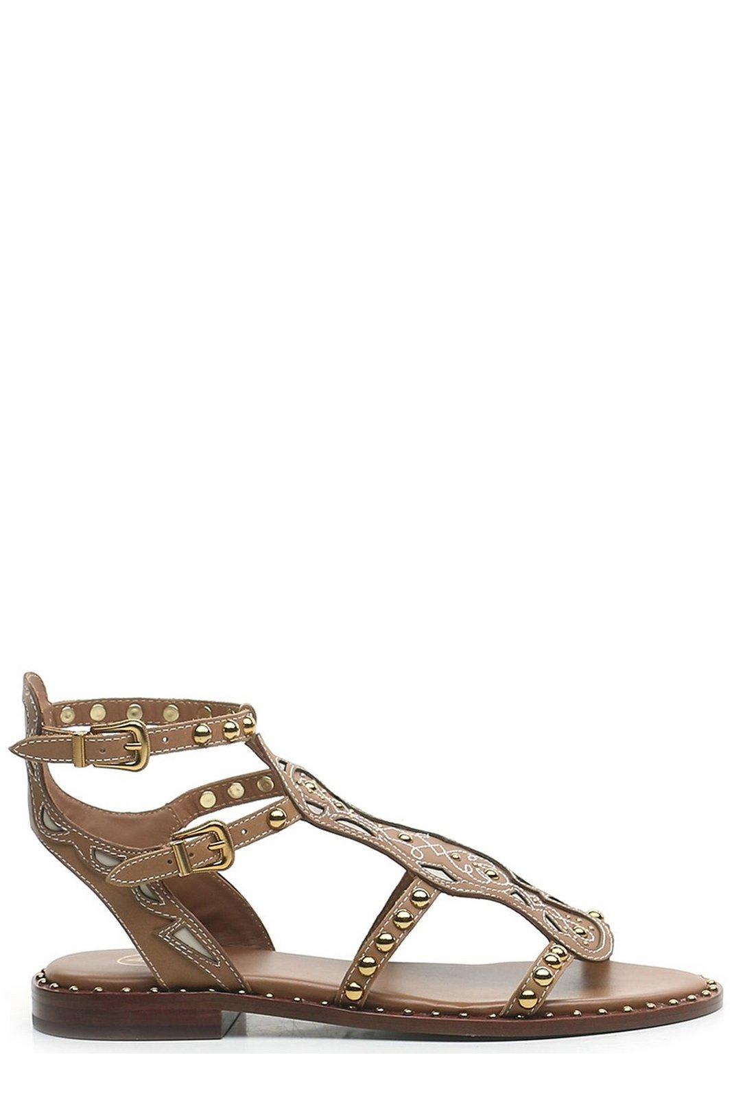 Shop Ash Plaza Round-toe Sandals In Leather Brown