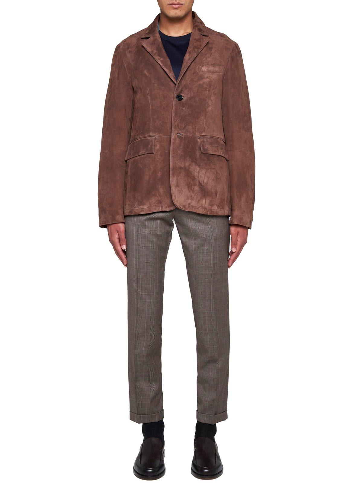 Shop Paul Smith Buttoned Leather Jacket In Brown