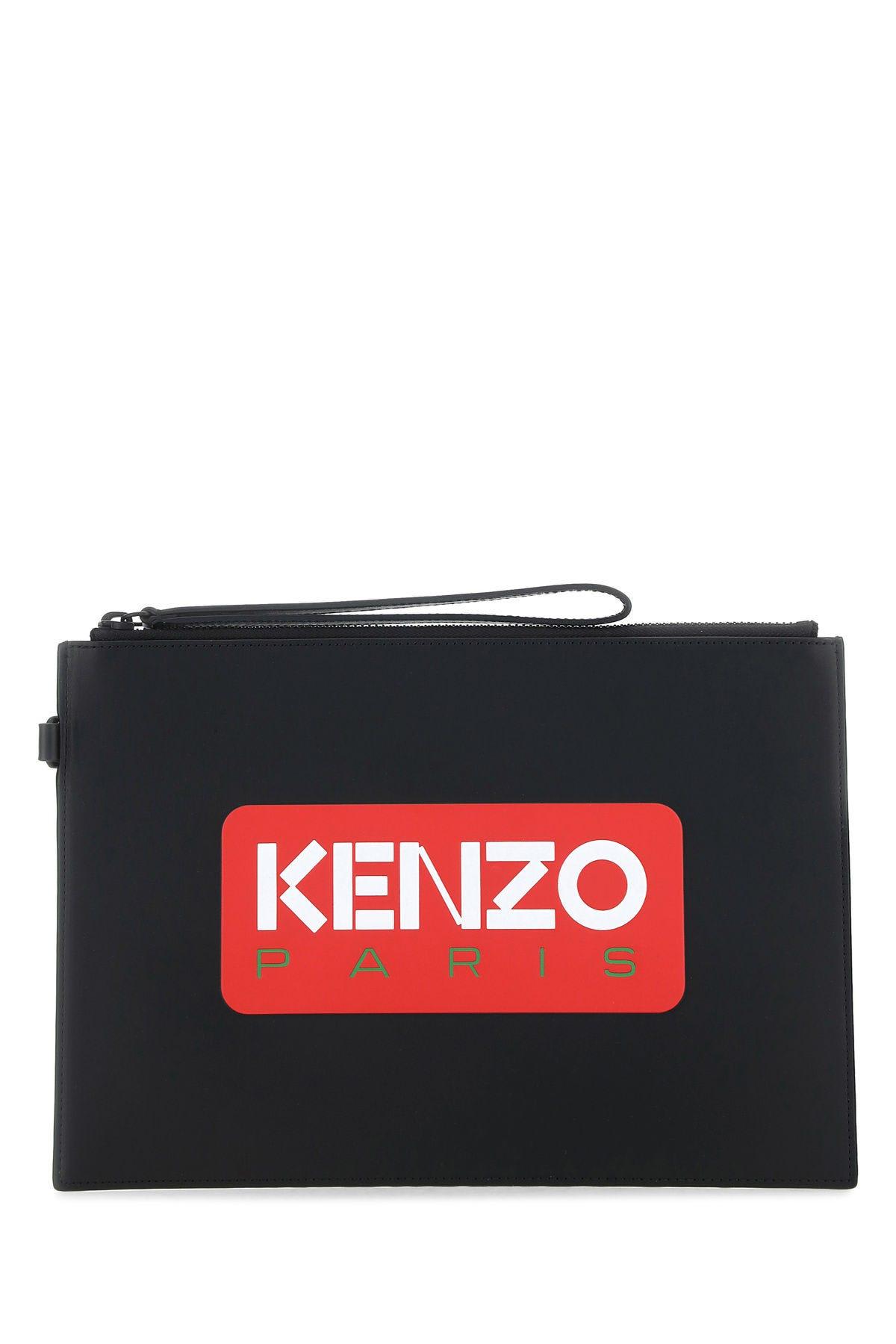 Kenzo Black Leather Large Paris Clutch