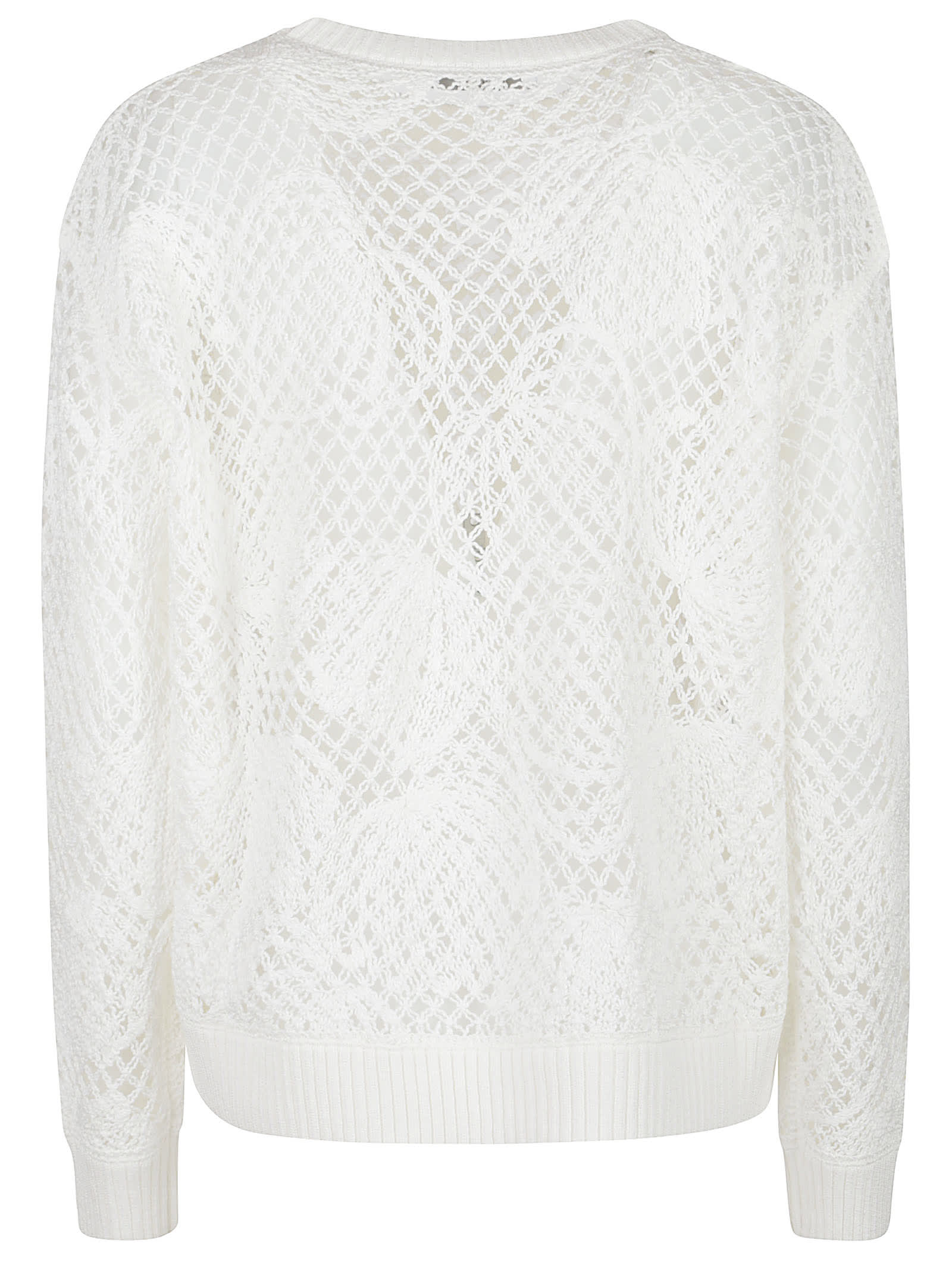 Max Mara Open-knit White Sweater With Textured Detail In White