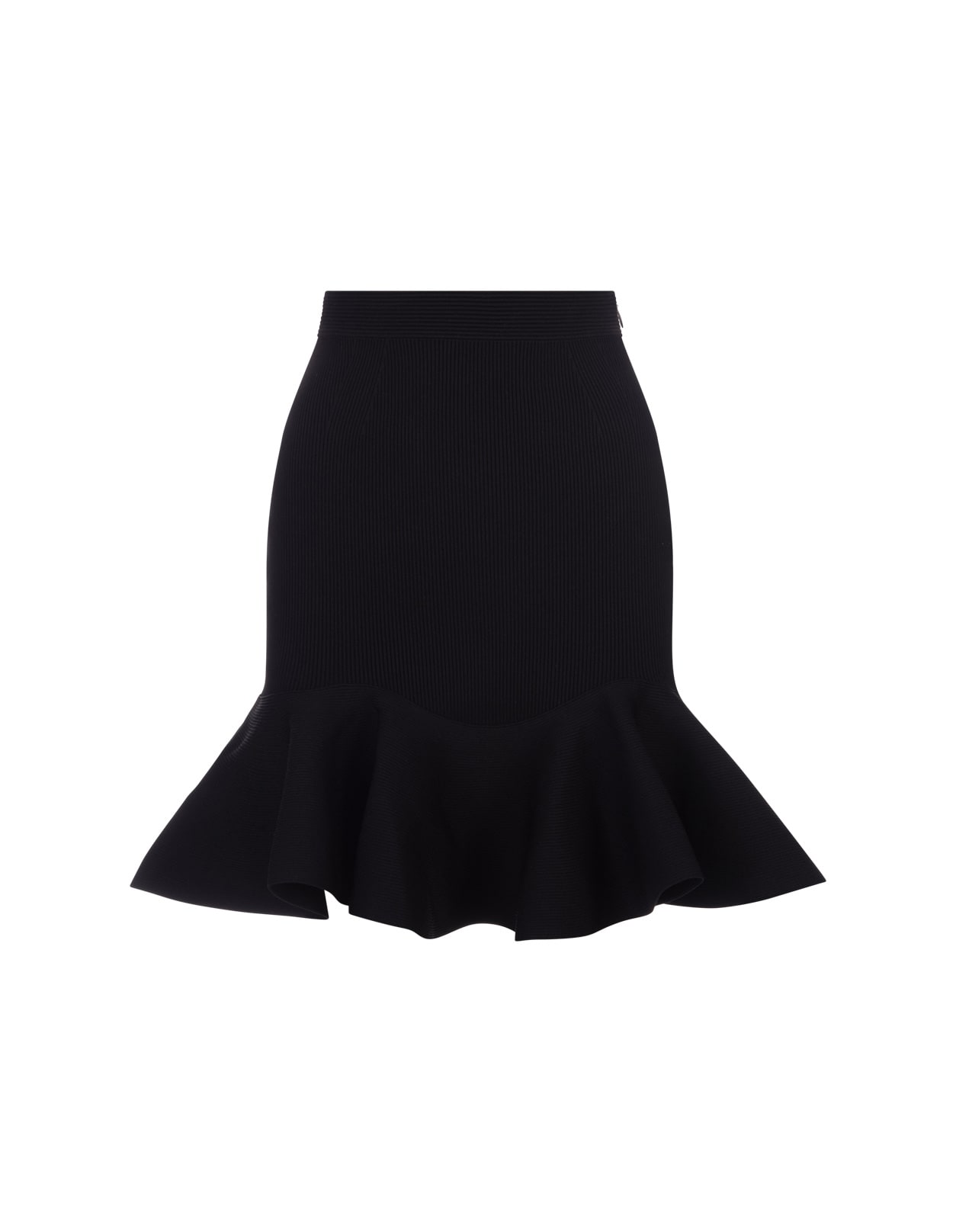Shop Alexander Mcqueen Black Short Skirt With Peplum Hem
