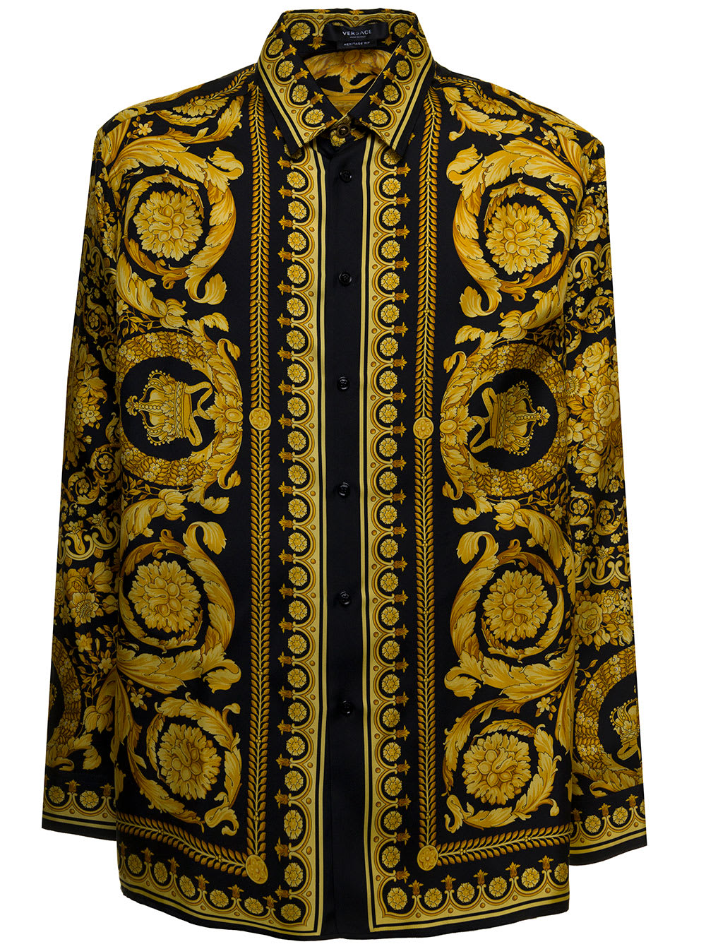 Shop Versace Barocco Printed Silk Shirt In Yellow