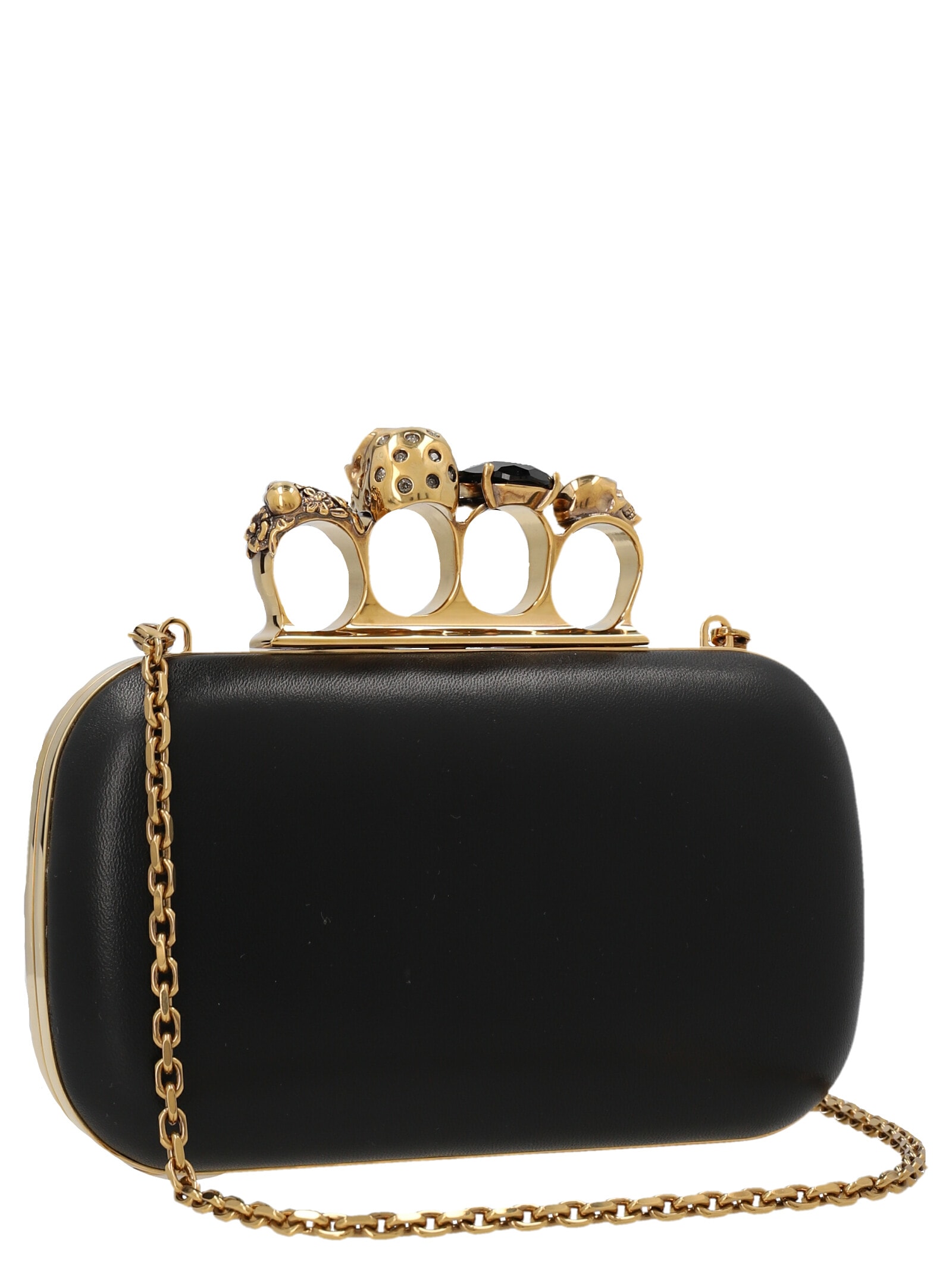 Shop Alexander Mcqueen Skull Four Ring Clutch In Black