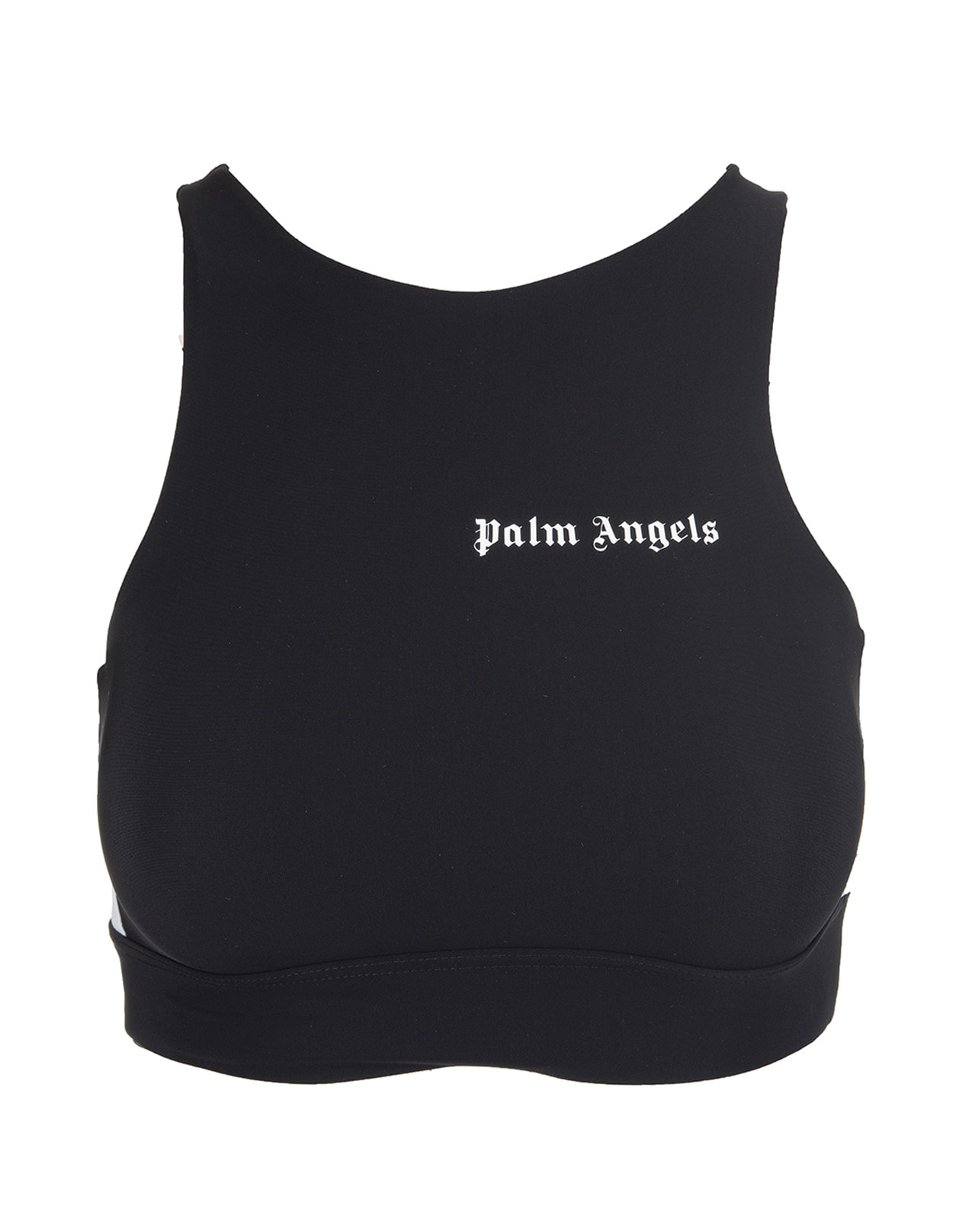 Palm Angels Woman Black Sports Top With Logo And Side Bands In Contrast