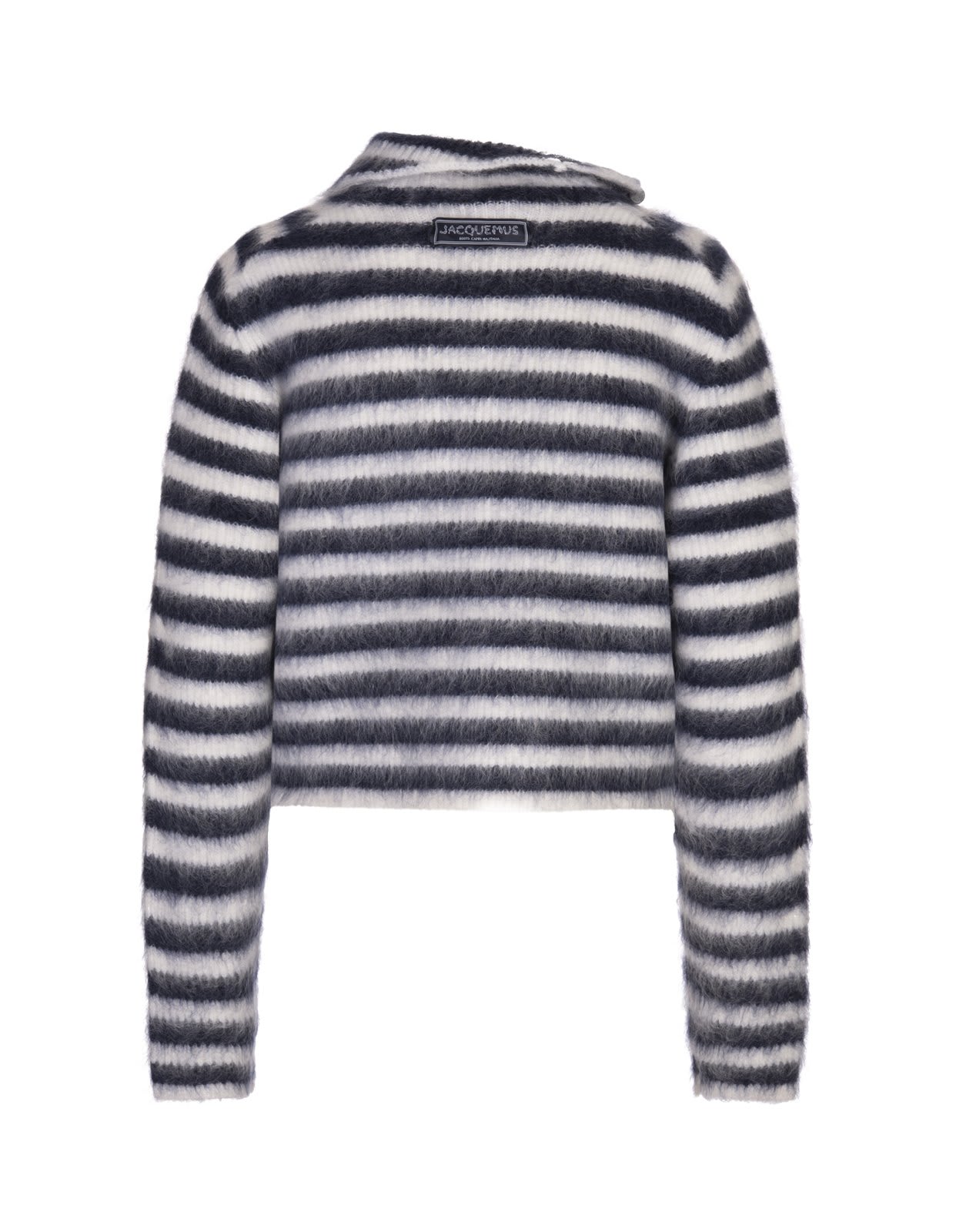 Shop Jacquemus Turtleneck Striped Jumper In White, Navy