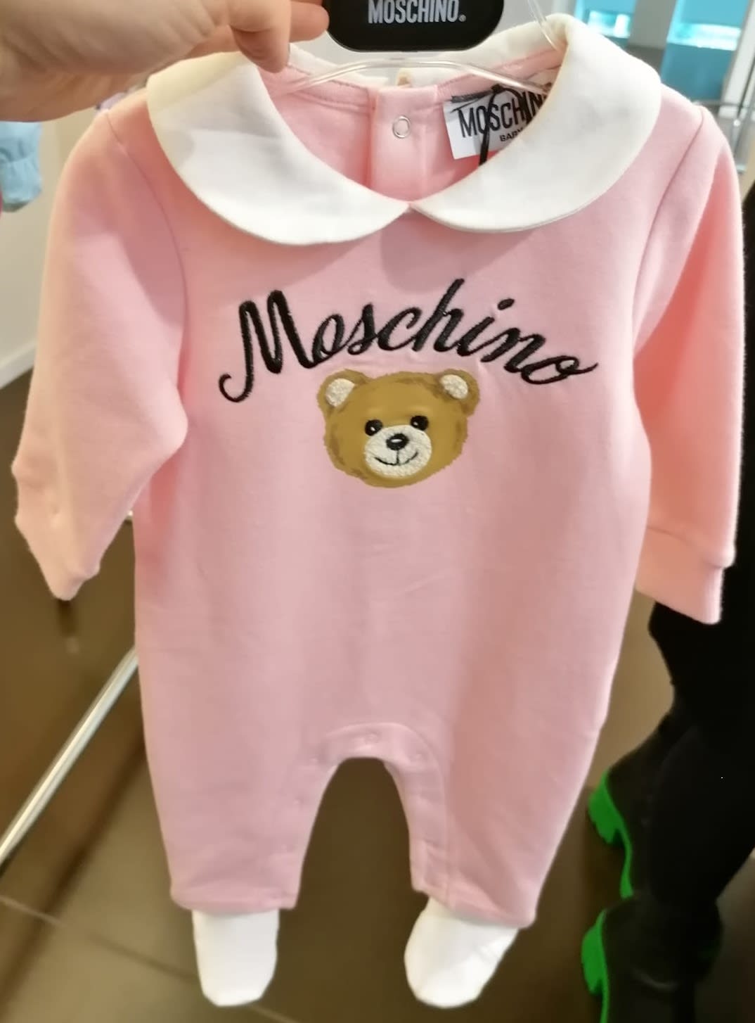 Moschino Pink Babygrow For Baby Girl With Teddy Bear And Logo