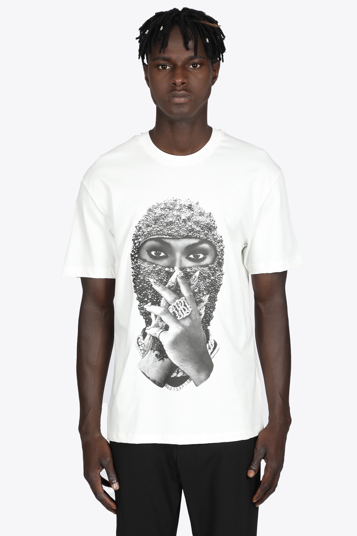 Ih nom uh nit Pearl Mask T-shirt White cotton t-shirt with pearls mask print