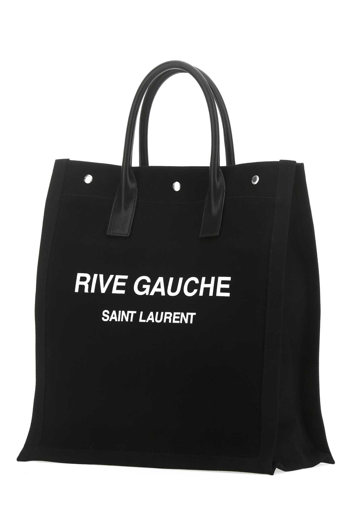 Shop Saint Laurent Black Canvas Rive Gauche Shopping Bag In Black&white