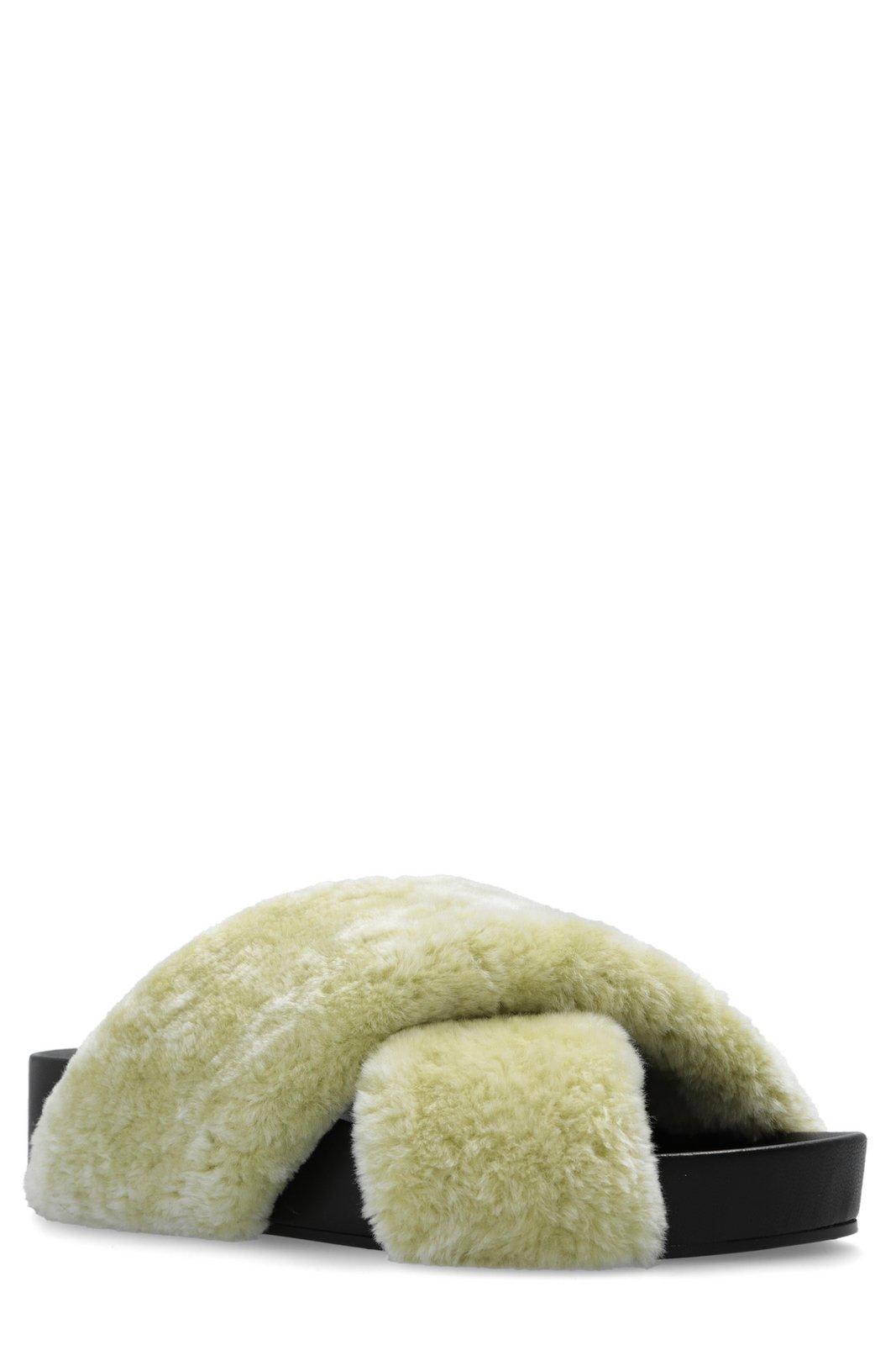 Shop Jil Sander Shearling Open-toe Sandals In Green