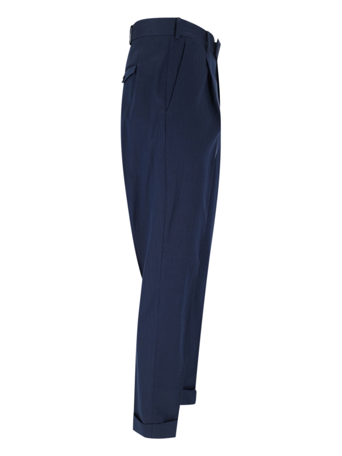 Pt Torino Mid-rise Tailored Trousers With Pleats And Buttoned Pockets In Blue