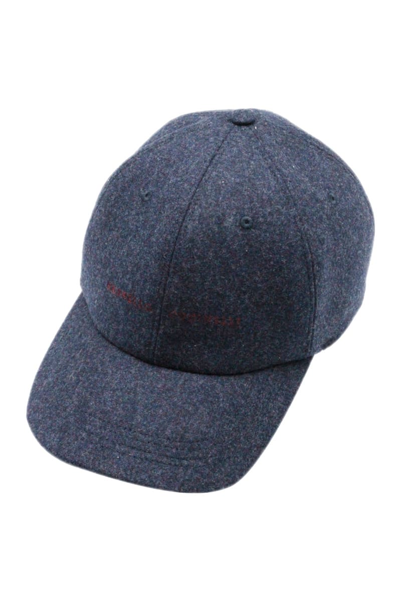 Brunello Cucinelli Baseball Cap With Virgin Wool Visor, Adjustable Rear Leather Closure And Logo Lettering On The Front