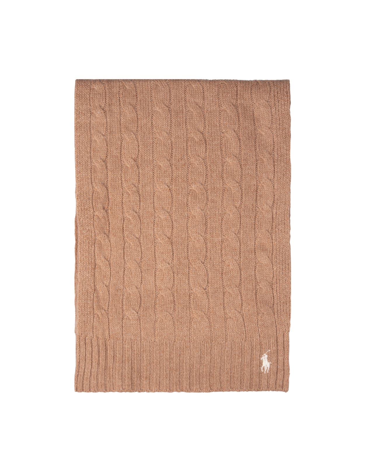 Ralph Lauren Beige Cable-knit Wool-cashmere Scarf In Brown
