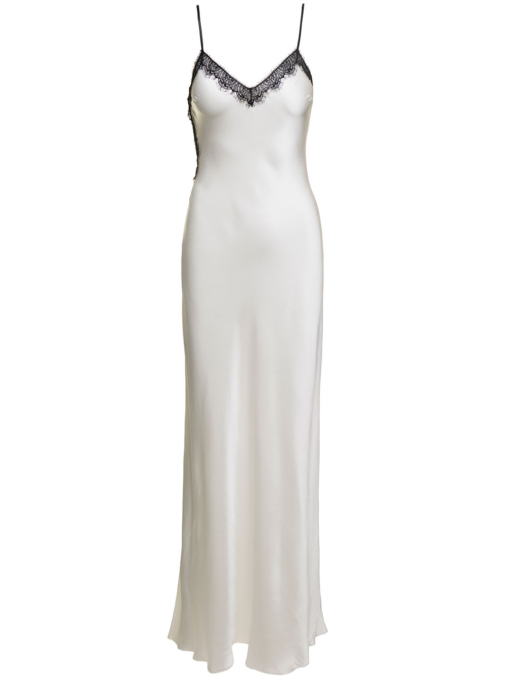Shop Alberta Ferretti Maxi White Slip Dress With Lace Trim In Silk Blend Woman In Bianco