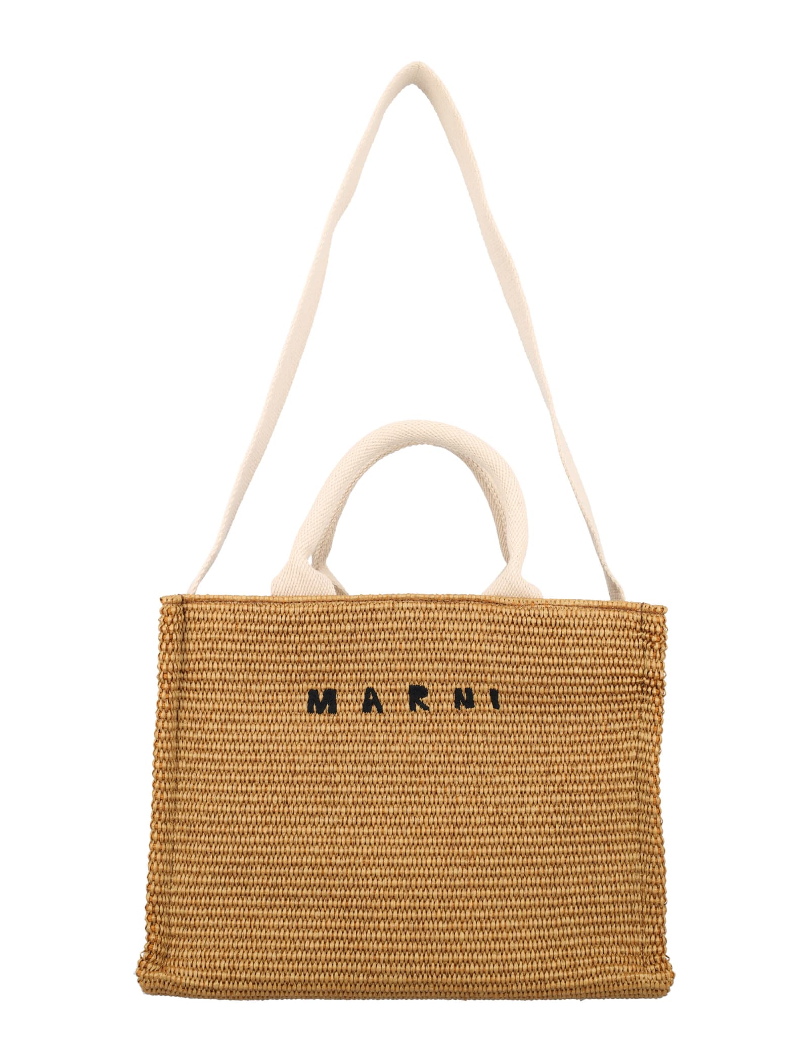 Shop Marni Small Raffia Tote Bag In Raw Sienna