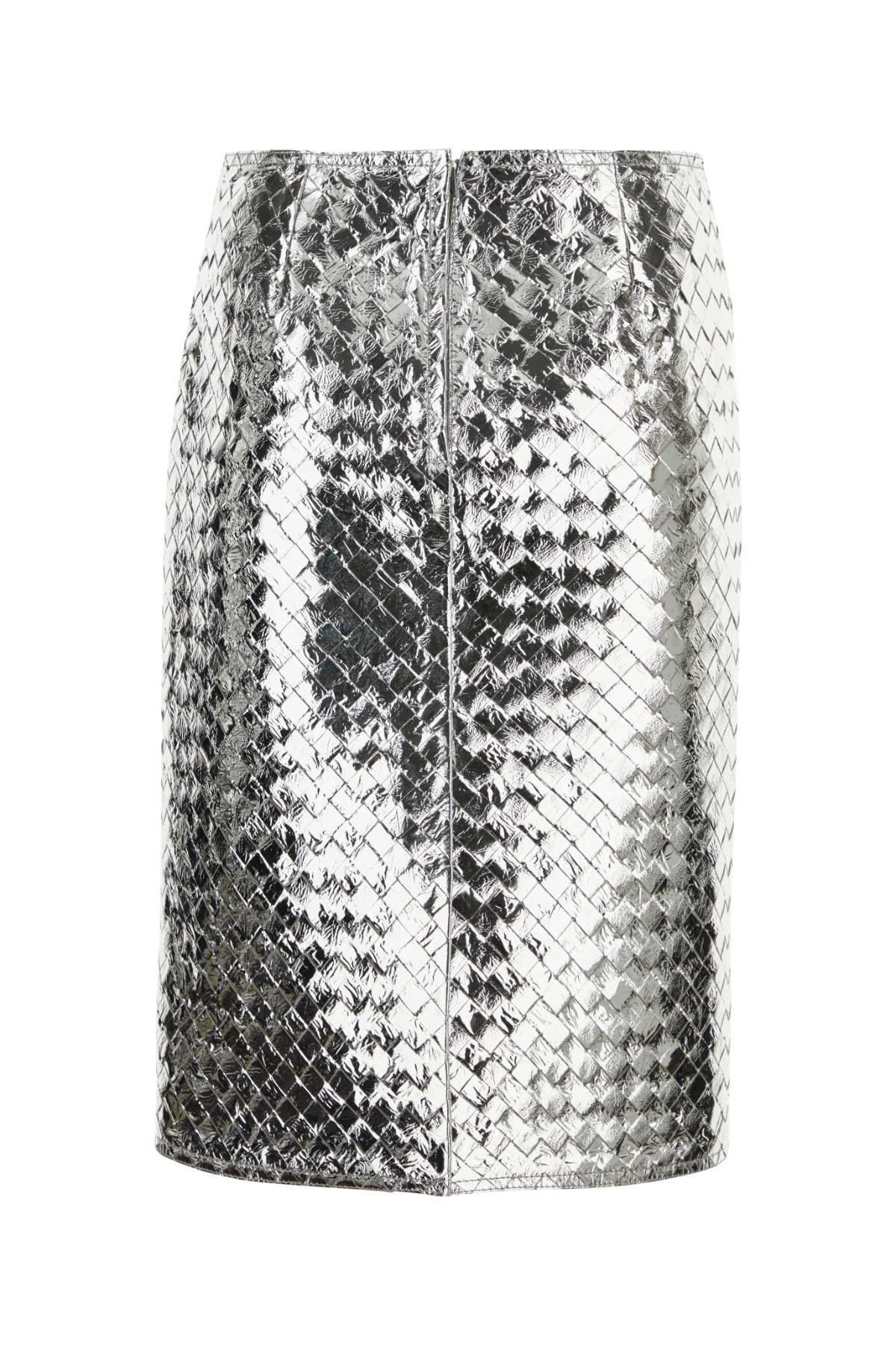 Shop Bottega Veneta Silver Nappa Leather Skirt