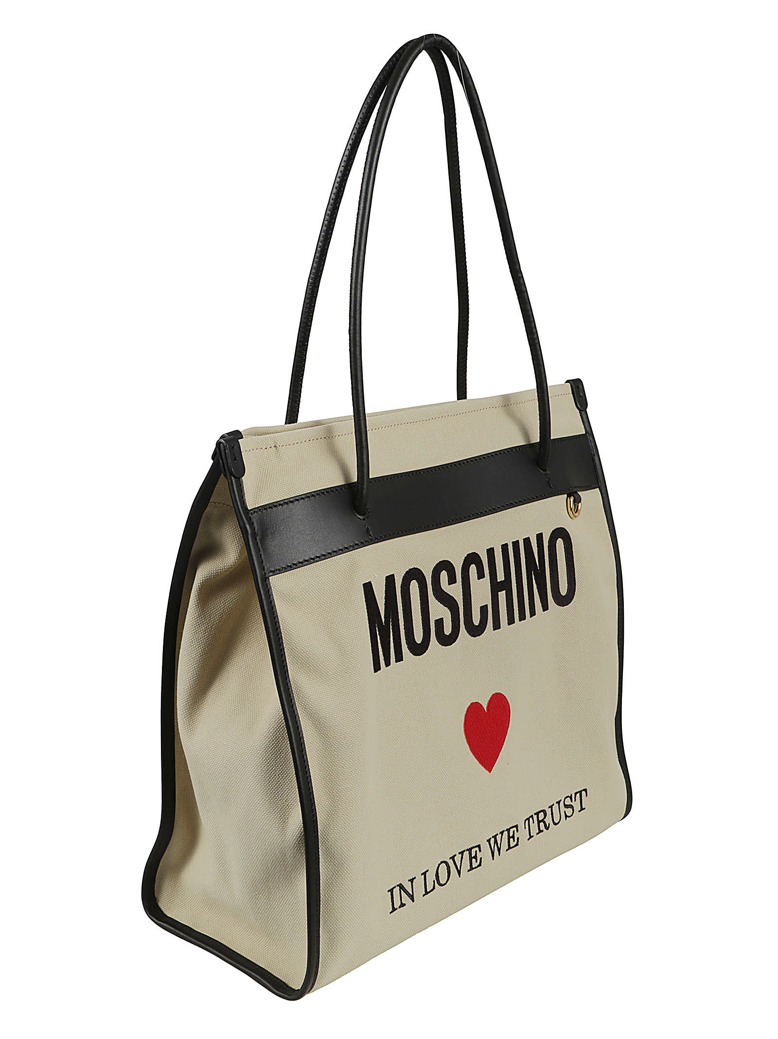 Shop Moschino In Love We Trust Shopper Bag In Beige